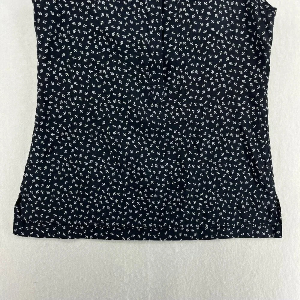 Ann Taylor Button-Up Shirt Women's Sz S Black Anchor Print Collared Side Slit - Picture 6 of 11